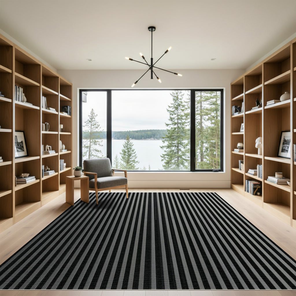 Modern Black Vertical Stripe Rug
