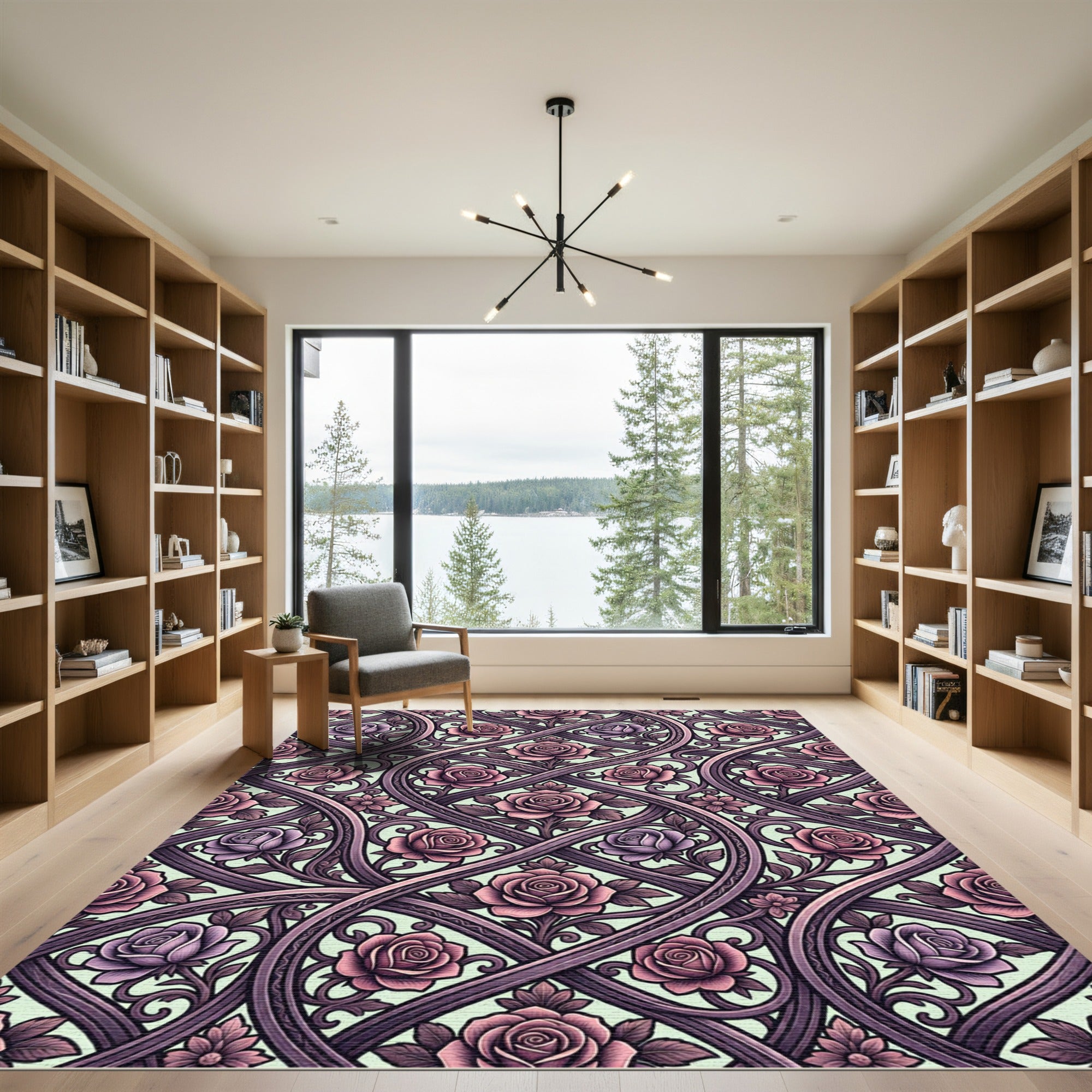 Mauve Pink Rose Scrollwork Pattern Rug