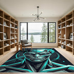 Cosmic Interstellar Teal Alien Portrait Rug
