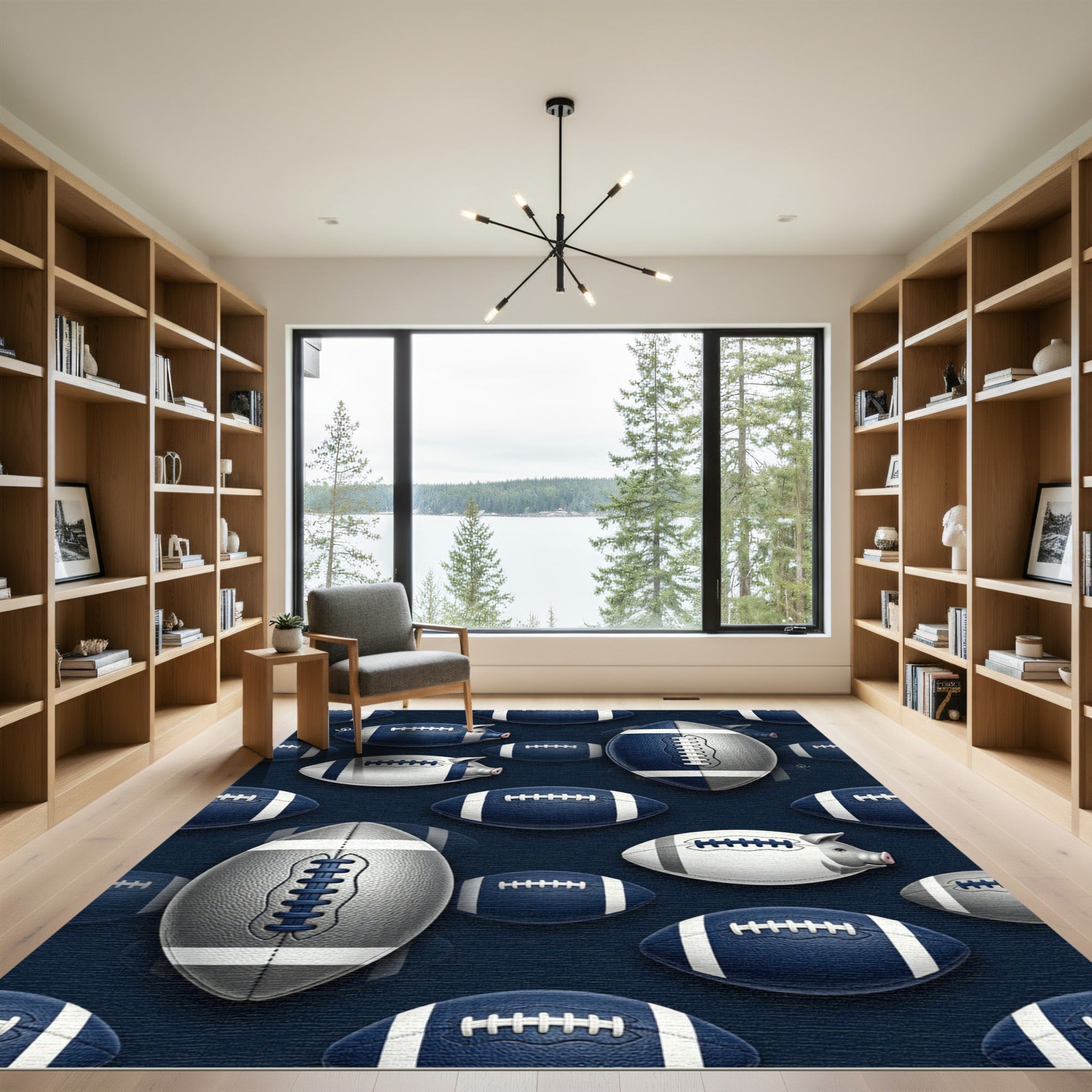 Navy Blue Football Pigskin Athletic Art Rug