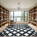 Monochrome Intersecting Diagonal Grid Rug