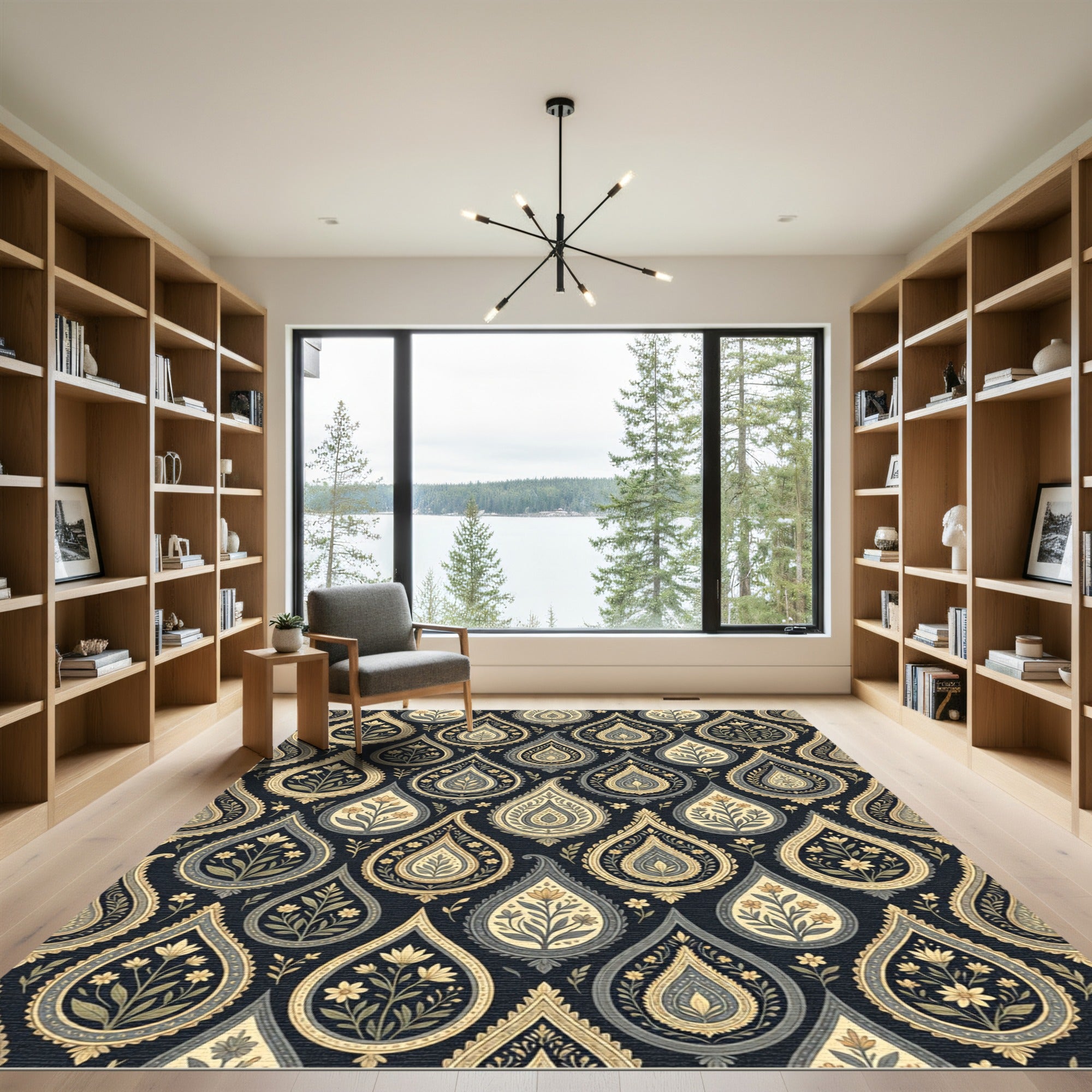 Dark Paisley Floral Medallion Rug