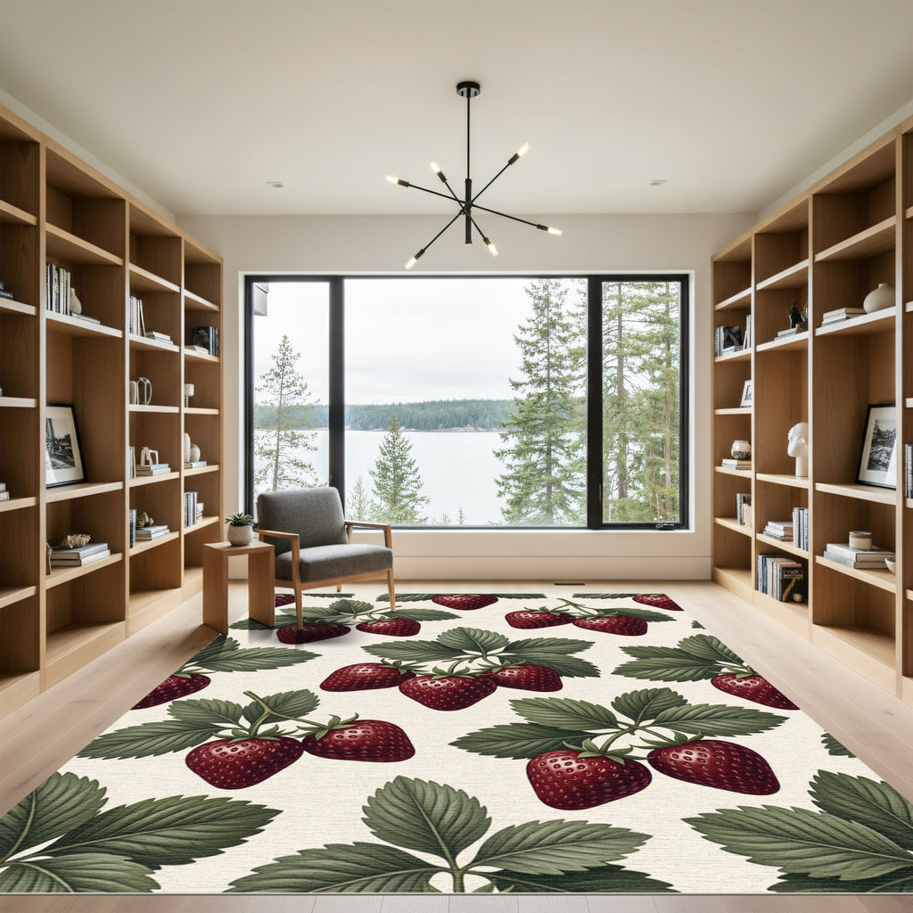 Botanical Strawberry Vines with Green Leaves Rug