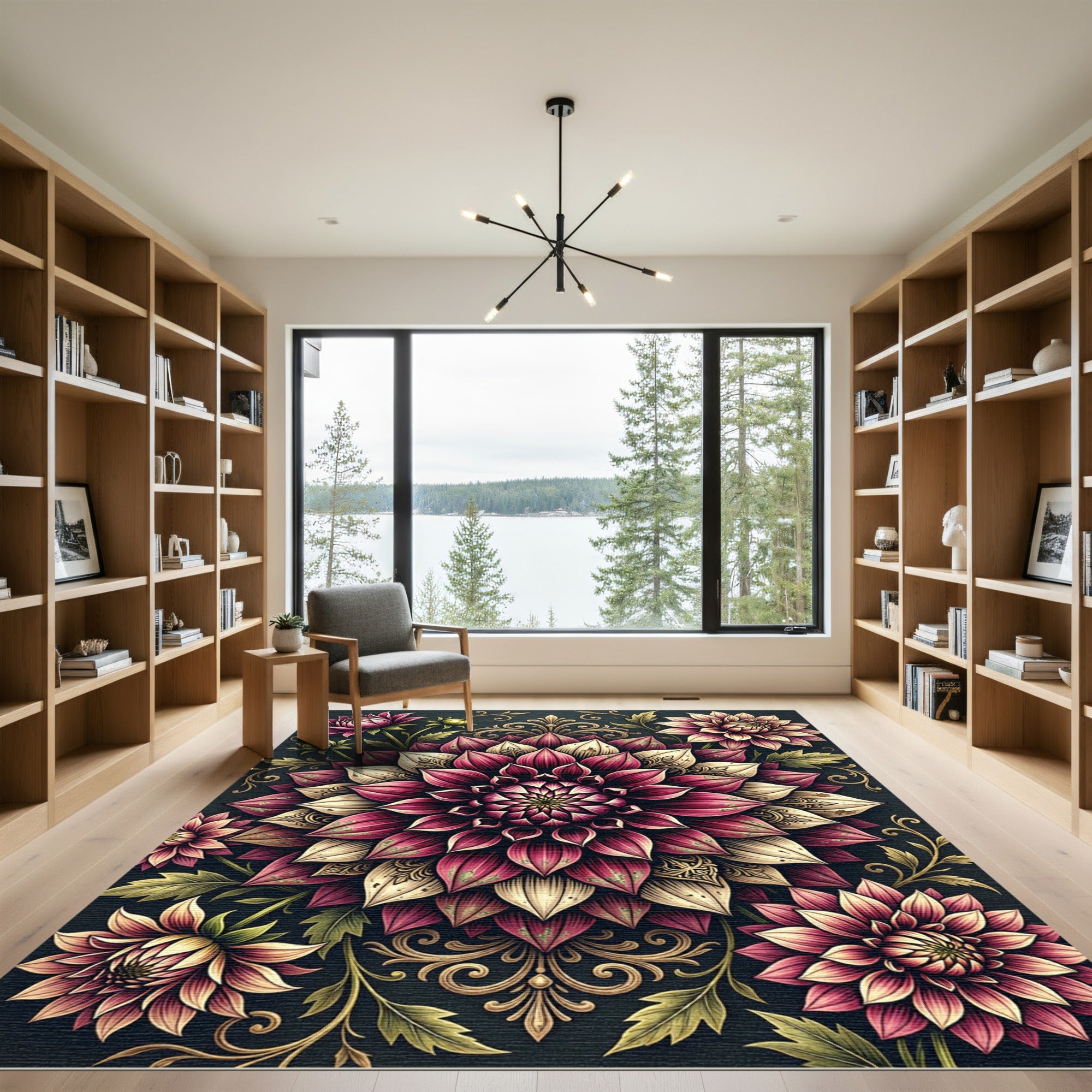 Vintage Crimson Cream Floral Medallion Rug