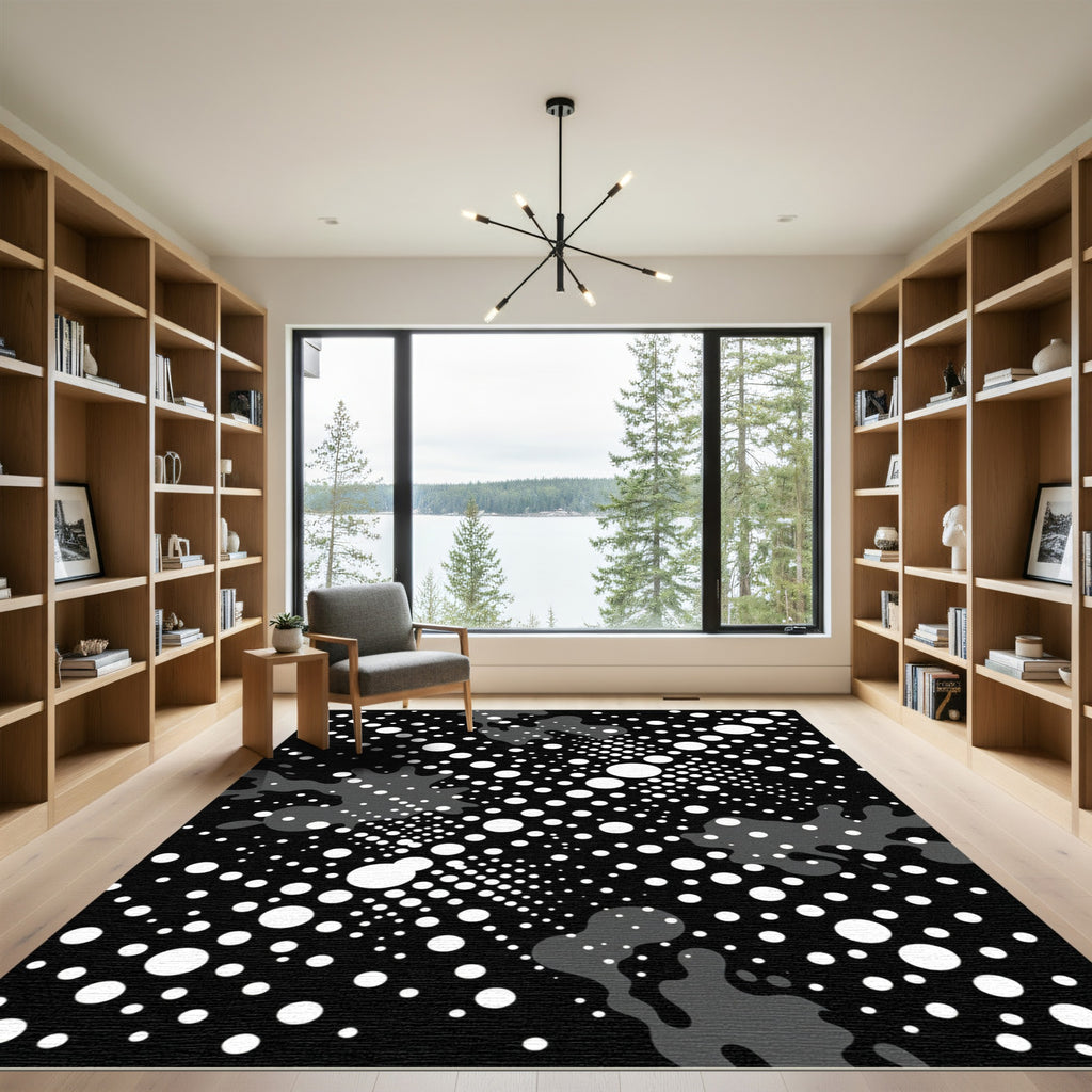 Black White Polka Dot Splash Rug