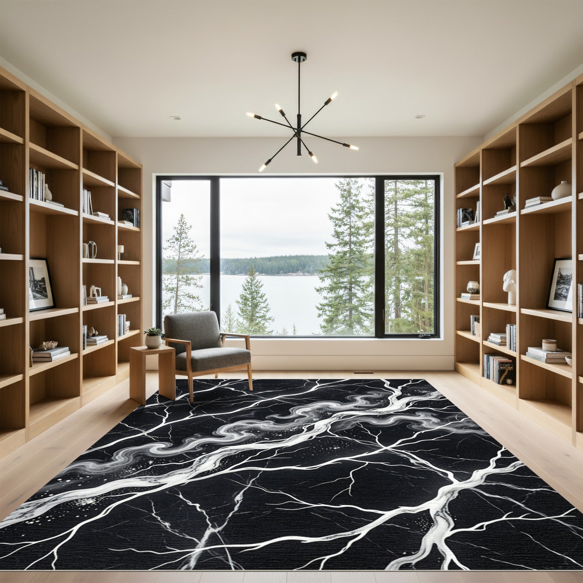 Monochrome Branch Swirl Marble Rug