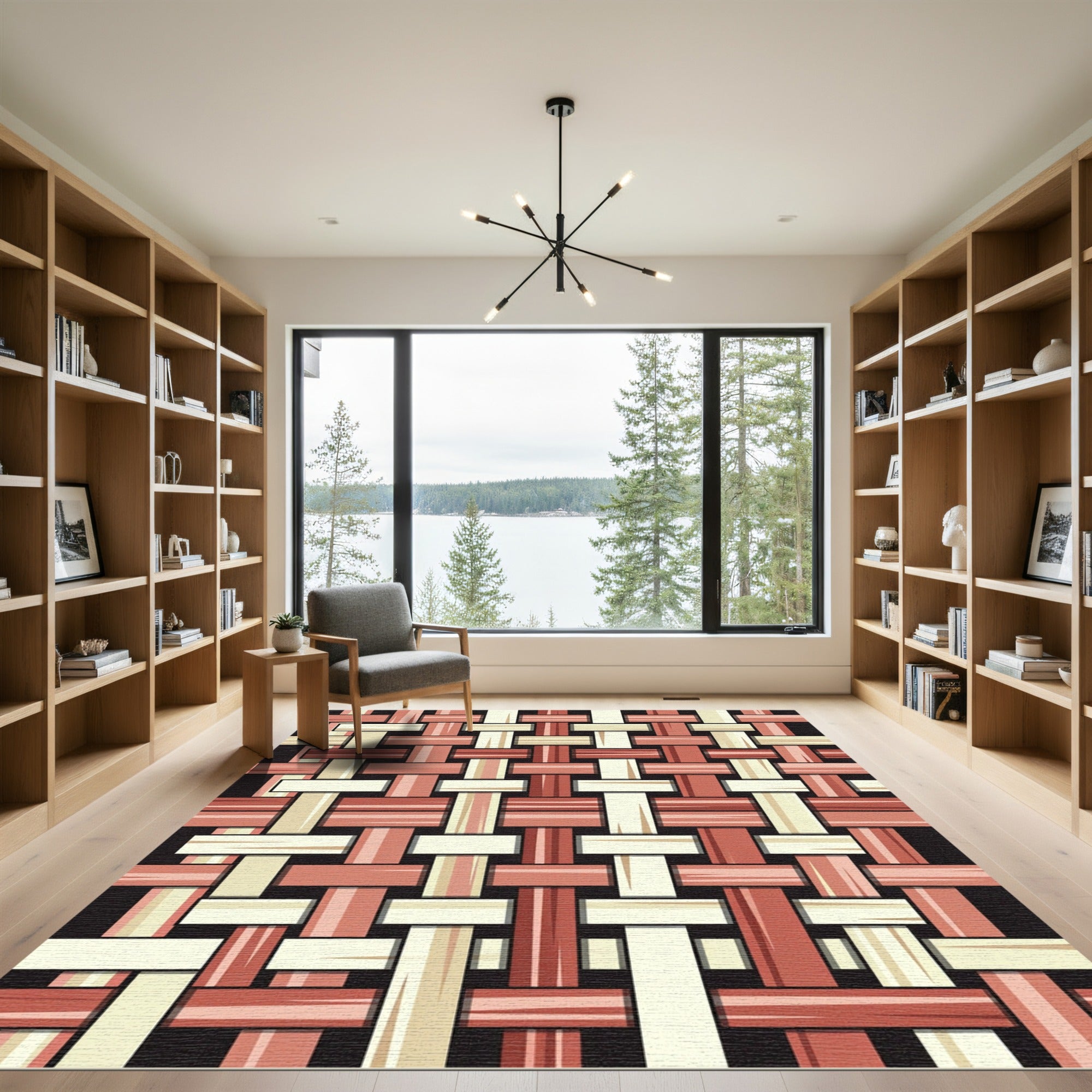 Woven Red Beige Texture Inlay Rug