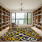 Gilded Scrollwork Gold White Lattice Rug