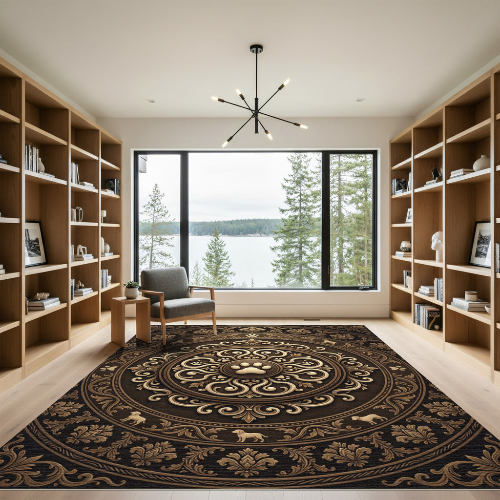 Elegant Bronze Paw Print Medallion Rug