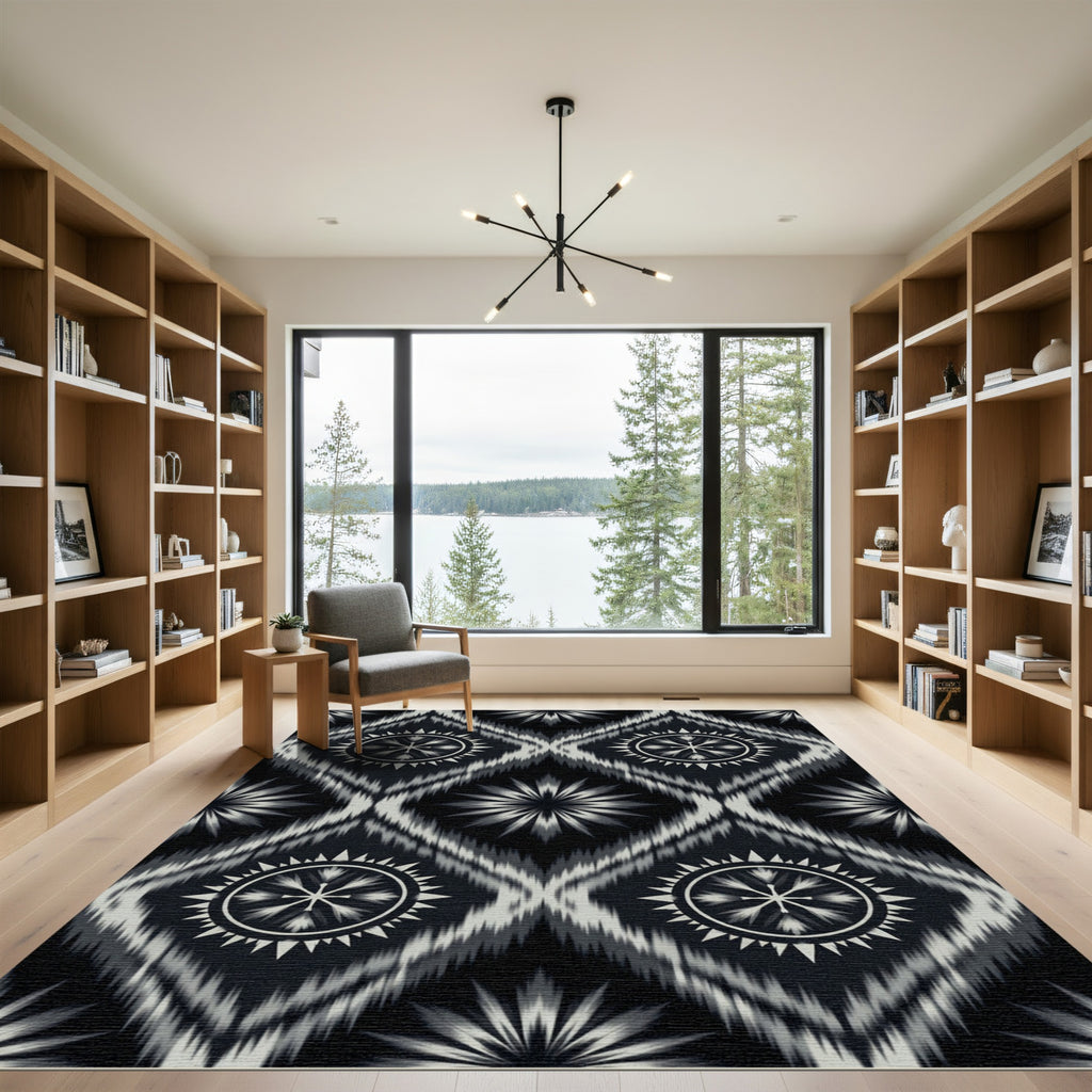 Monochromatic Ikat Sun Medallions Rug