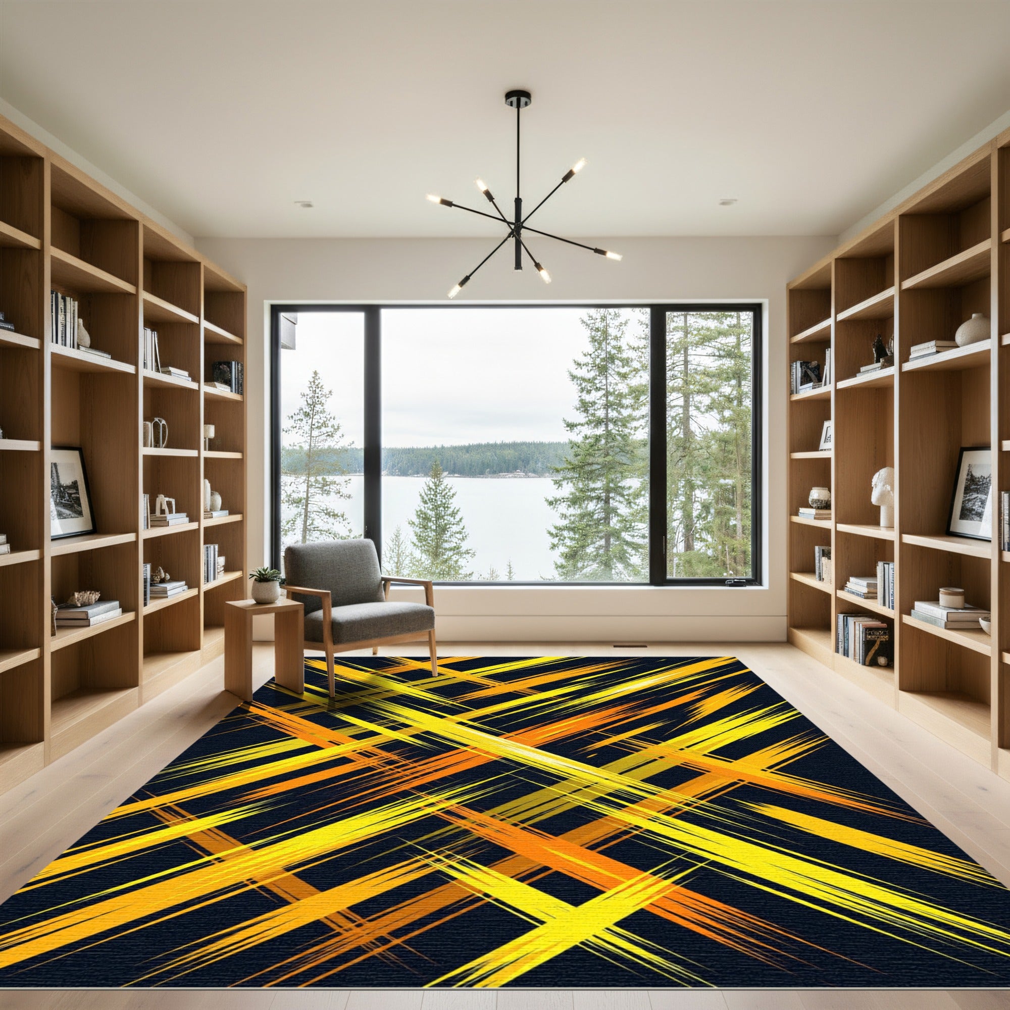 Golden Yellow Sharp Abstract Cross Rug
