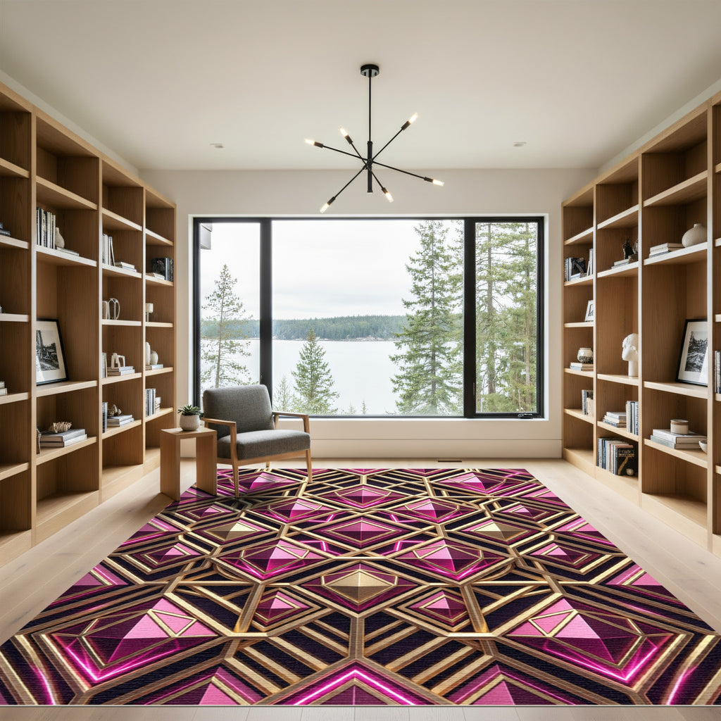 Luxury Glamour Fuchsia Geometric Prism Rug