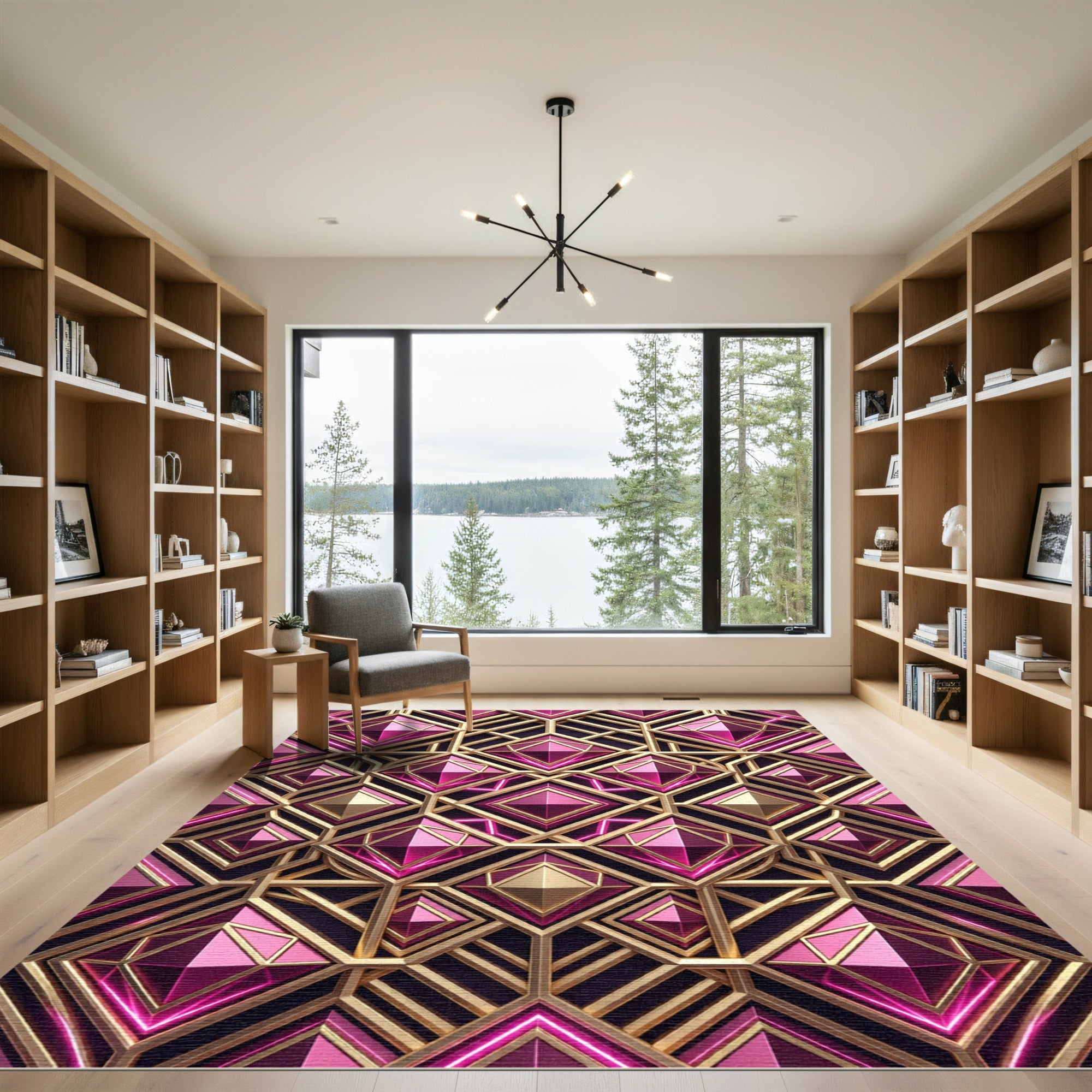 Luxury Glamour Fuchsia Geometric Prism Rug