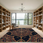 Ornate Crimson Gold Starburst Mandala Rug