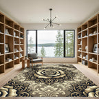 Elegant Golden Rose Damask Medallion Rug
