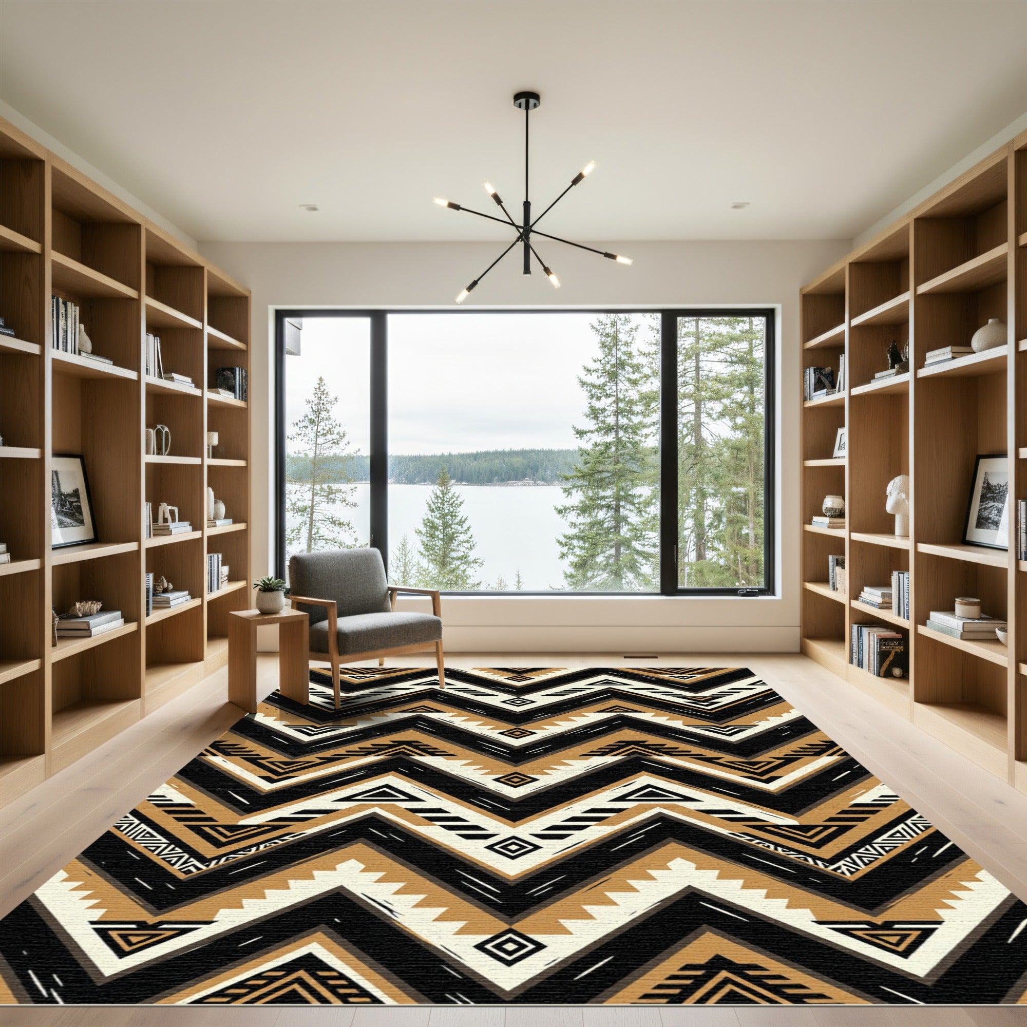 Geometric Zigzag Brown Black Cream Rug