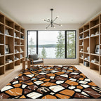 Geometric Abstract Ochre Brown Marble Patchwork Rug