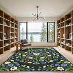 Dark Botanical Wildflower Meadow Medallion Rug