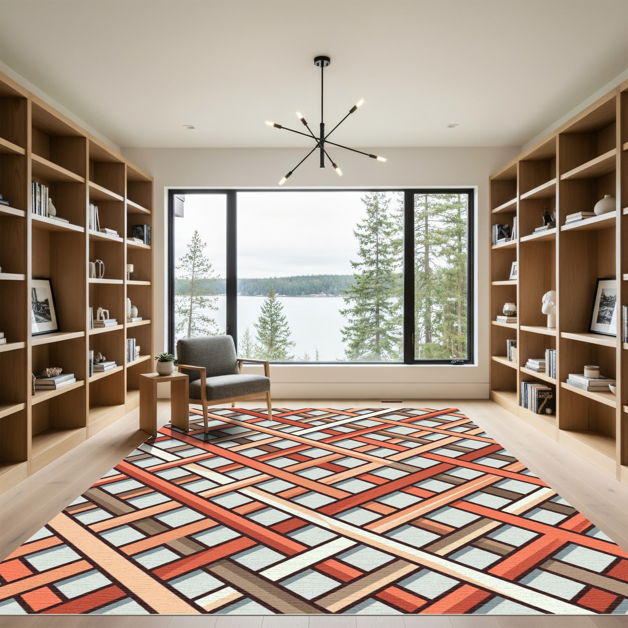 Woven Terracotta Geometric Lattice Weave Rug
