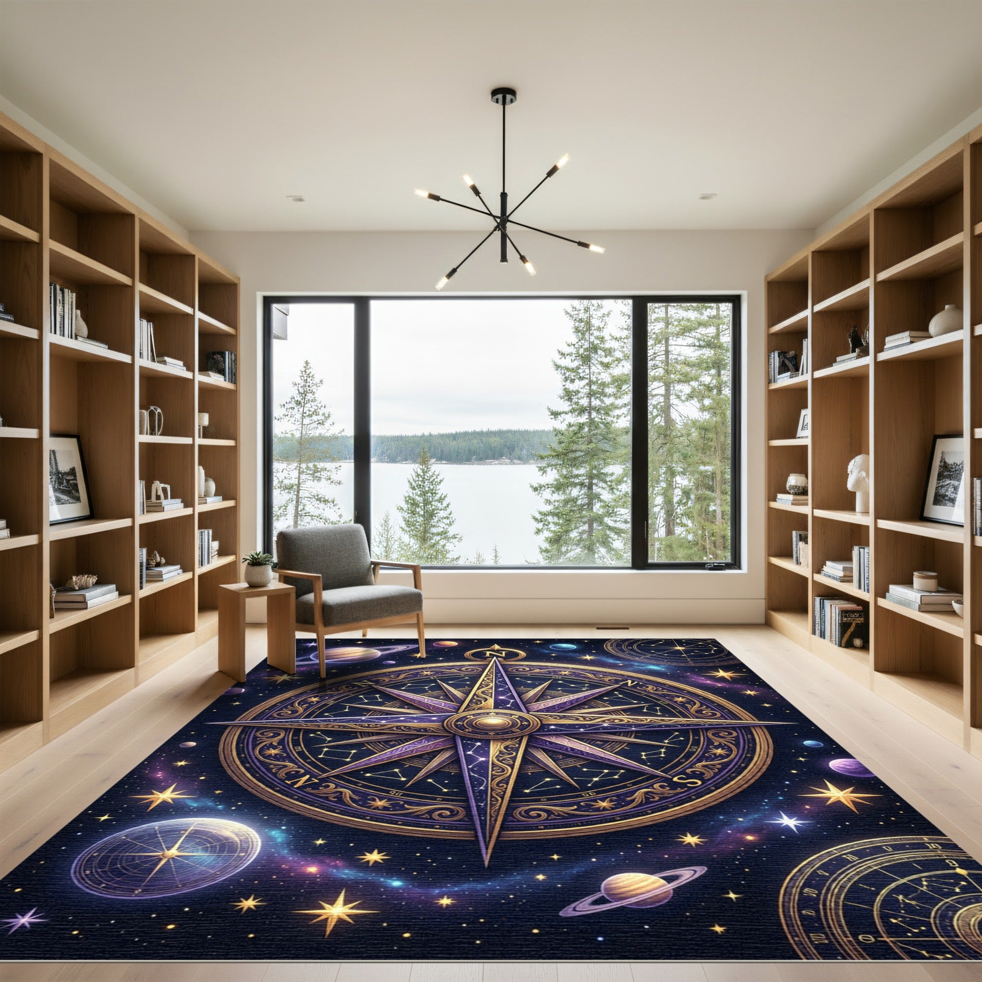 Cosmic Celestial Gold Constellation Compass Rug