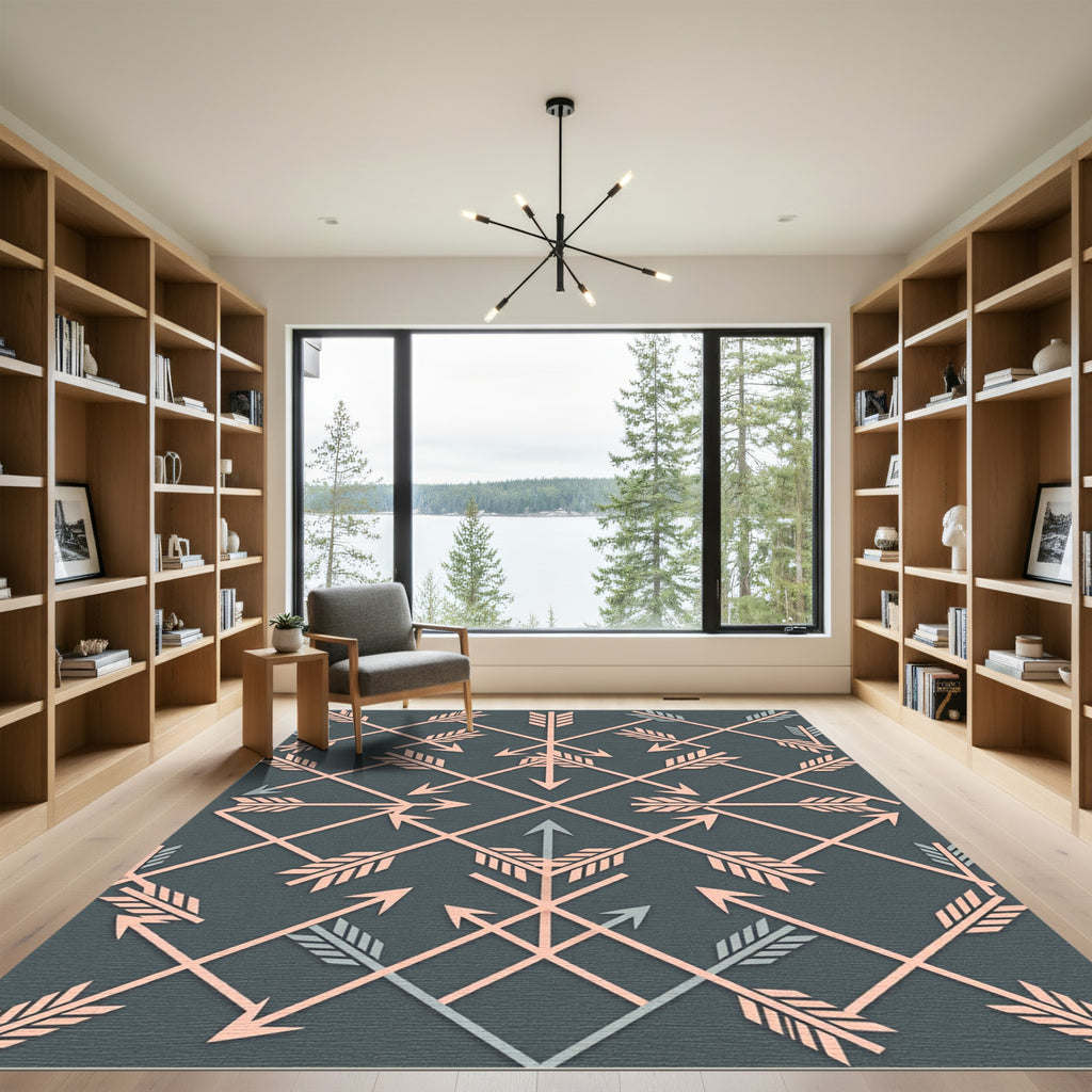 Blush Pink Arrow Geometric Charcoal Rug