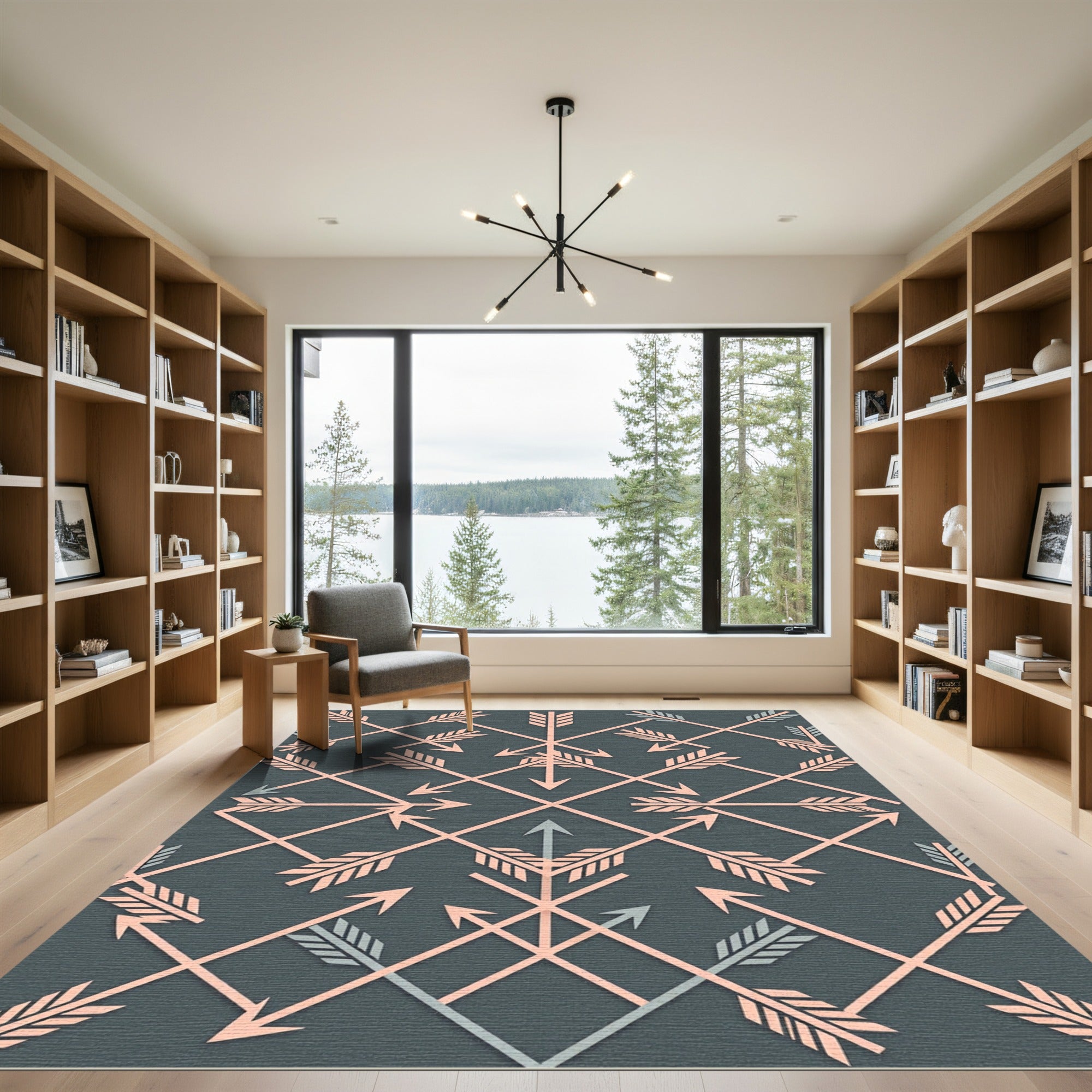 Blush Pink Arrow Geometric Charcoal Rug