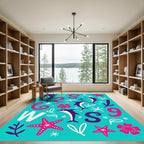 Teal Purple Dolphins Pink Starfish Letters Rug