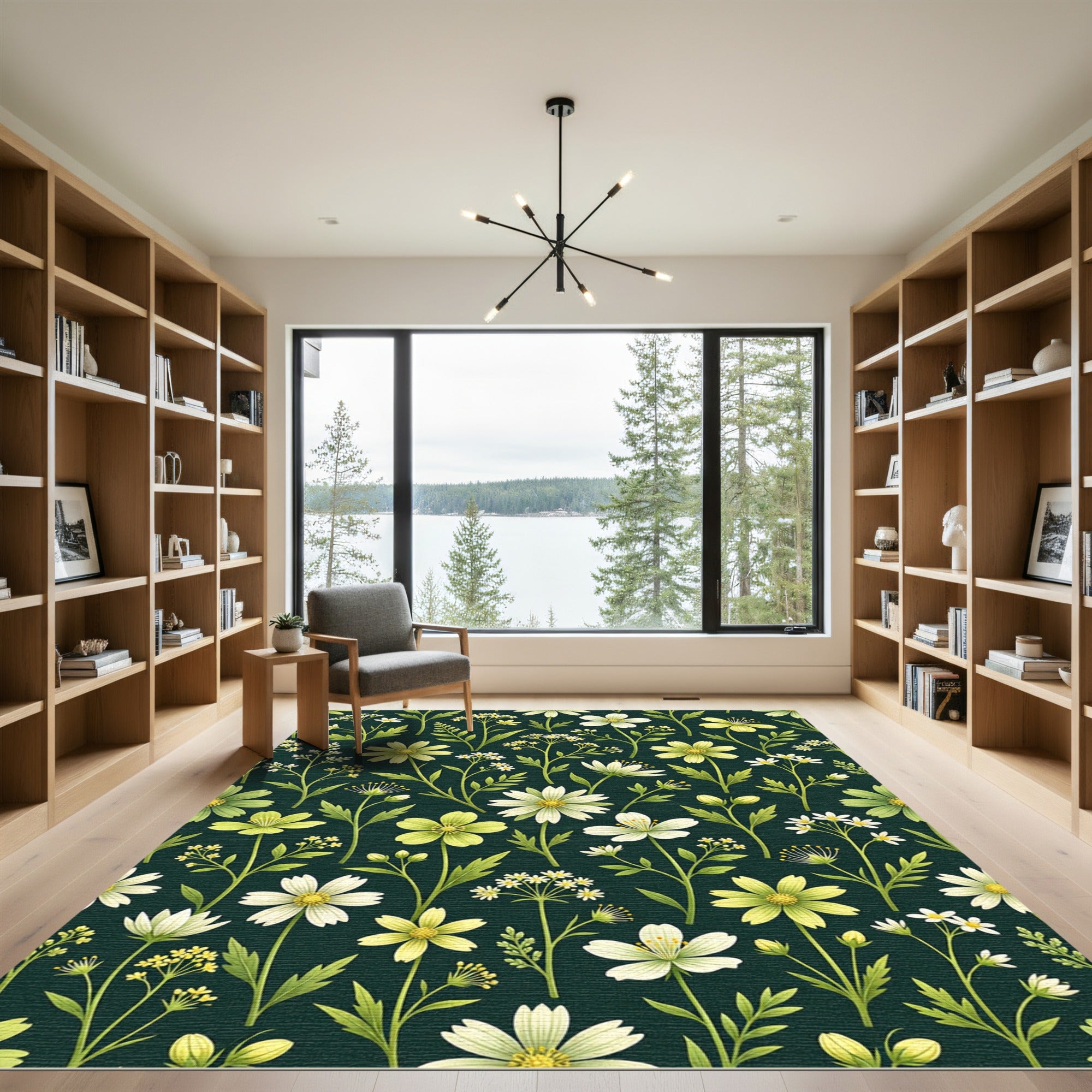Verdant Woodland Botanical Floral Collage Rug