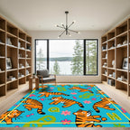 Playful Orange Tigers ABC Alphabet Rug
