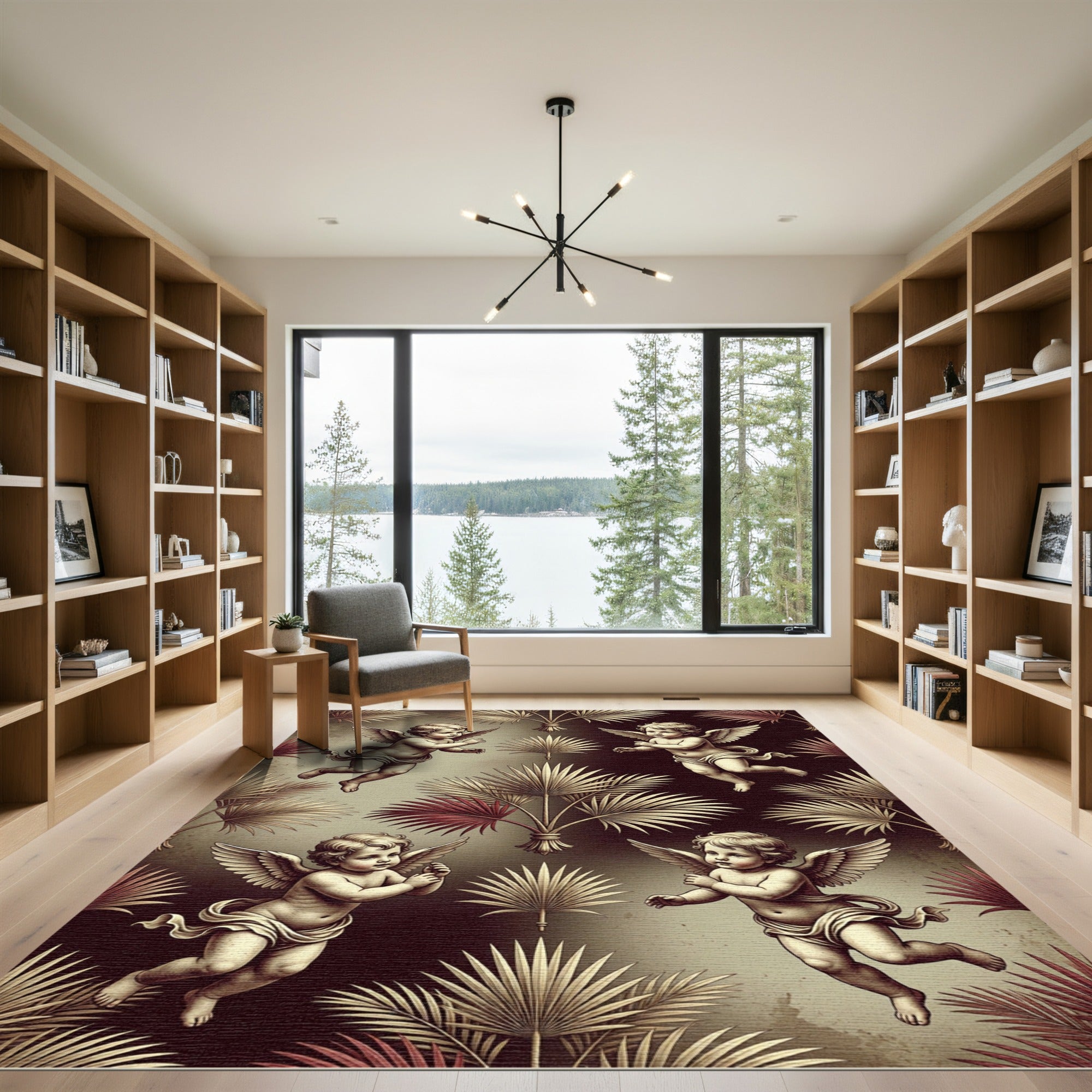 Cherubic Angels Palm Fronds Sepia Tones Rug