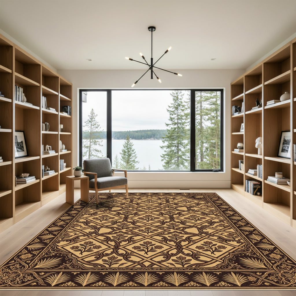 Brown Golden Floral Lattice Rug