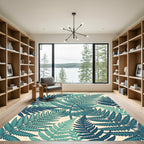 Lush Teal Botanical Fern Leaf Rug