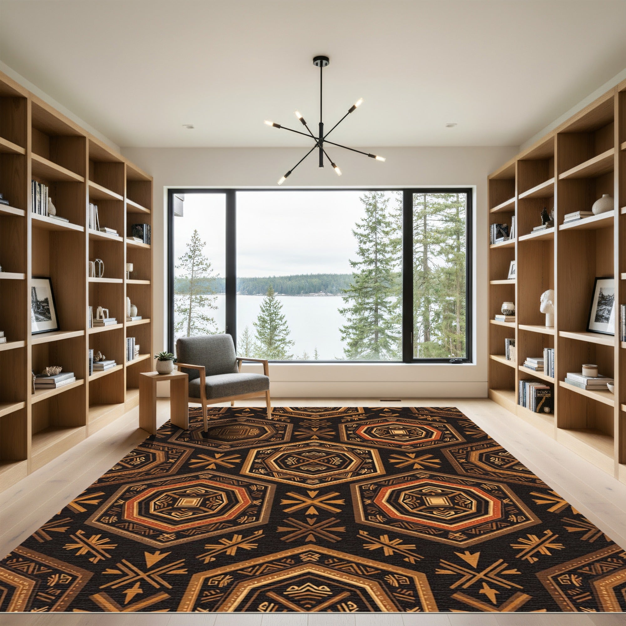 Tribal Golden Hexagon Geometric Art Rug