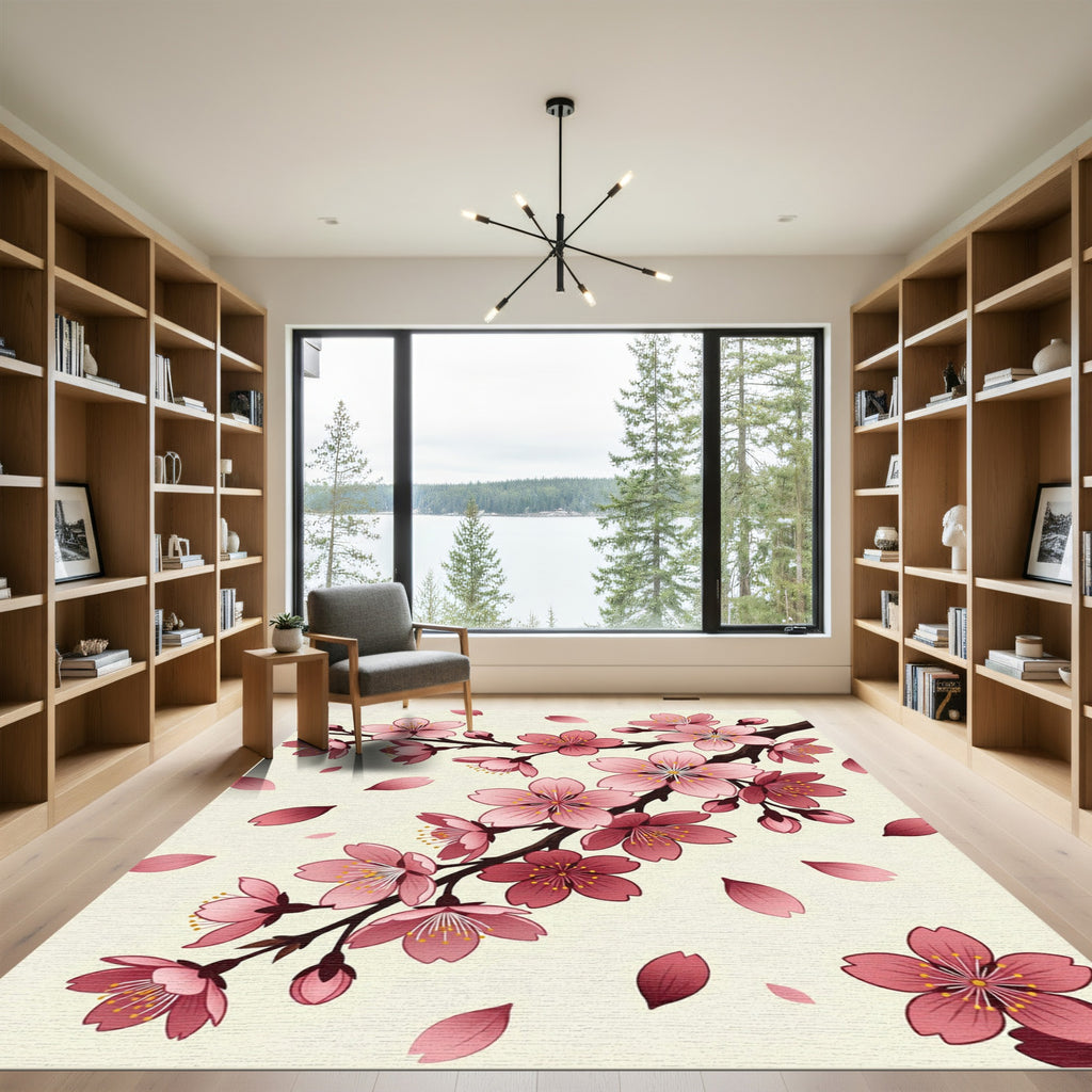 Elegant Pink Sakura Cherry Blossom Branch Rug