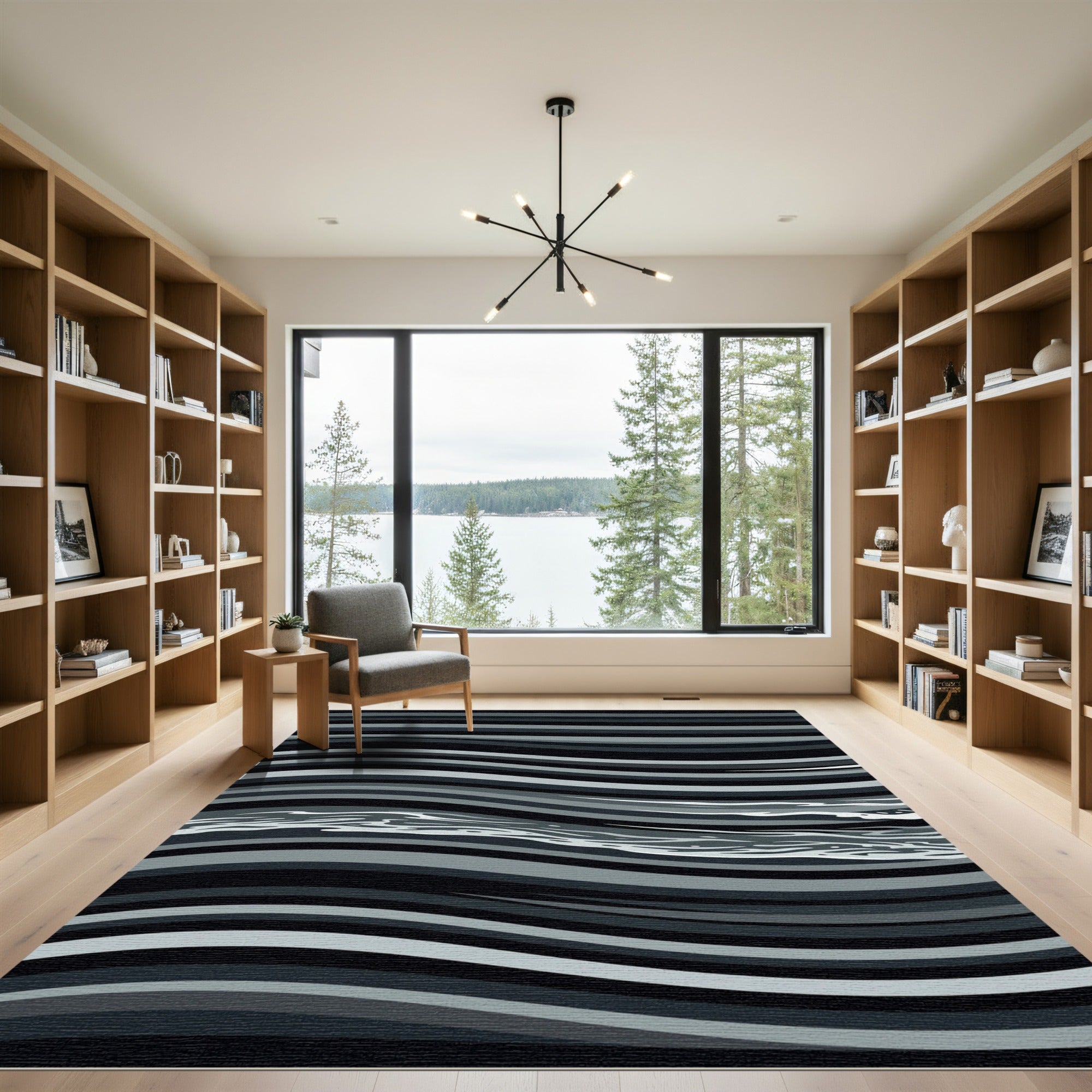 Monochrome Wavy Linear Abstract Waves Rug