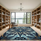 Geometric Navy Blue Starburst Foliage Rug