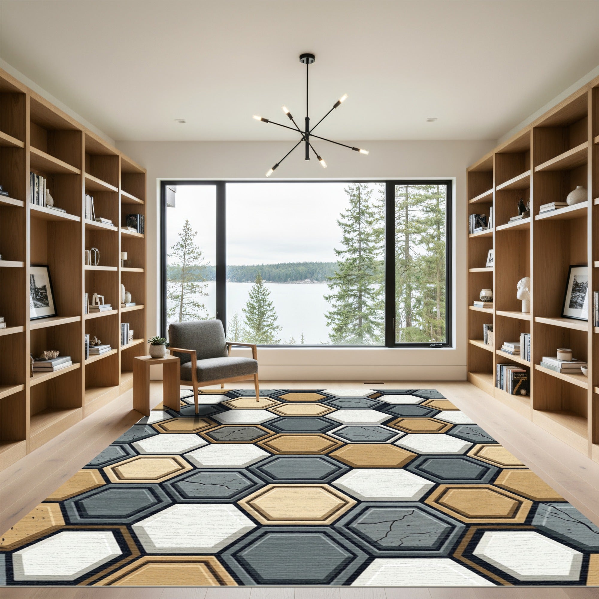 Cracked Stone Hexagon Geometric Arrangement Rug