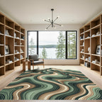 Earthy Green Wavy Mountain Landscape Rug