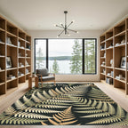 Elegant Gold Fern Frond Pattern Rug