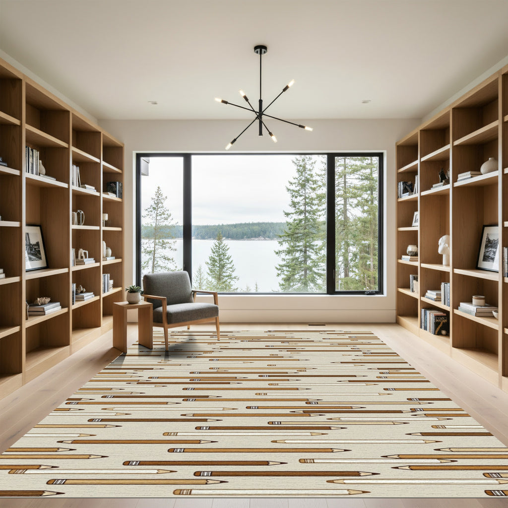 Coffee Tones Minimalist Pencil Sketch Rug