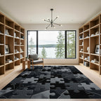 Monochrome Abstract Geometric Puzzle Tile Rug