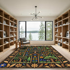 Botanical Black Tile Garden Ornament Rug
