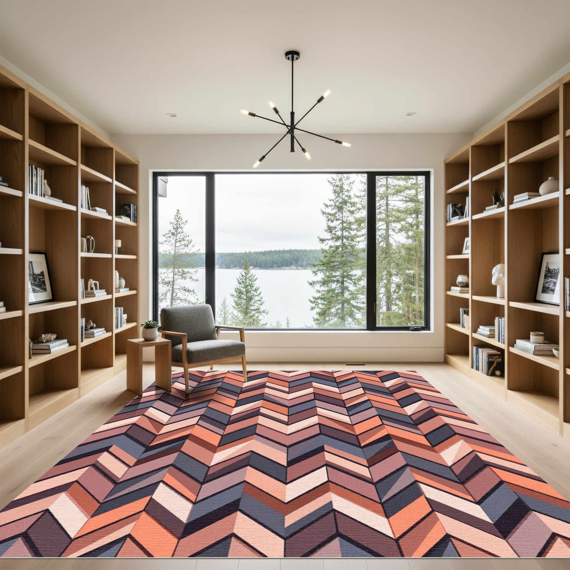 Geometric Earthy Chevron Herringbone Rug