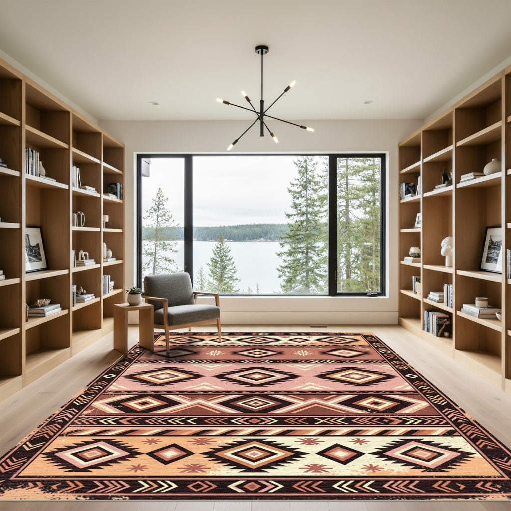 Geometric Diamond Tribal Salmon Rug