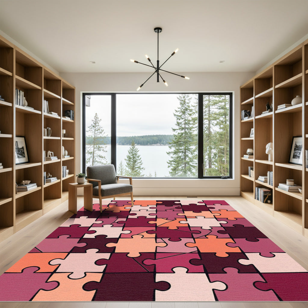 Pink Orange Puzzle Piece Mosaic Rug