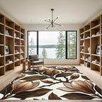 Earthy Brown Magnolia Blossom Botanical Render Rug