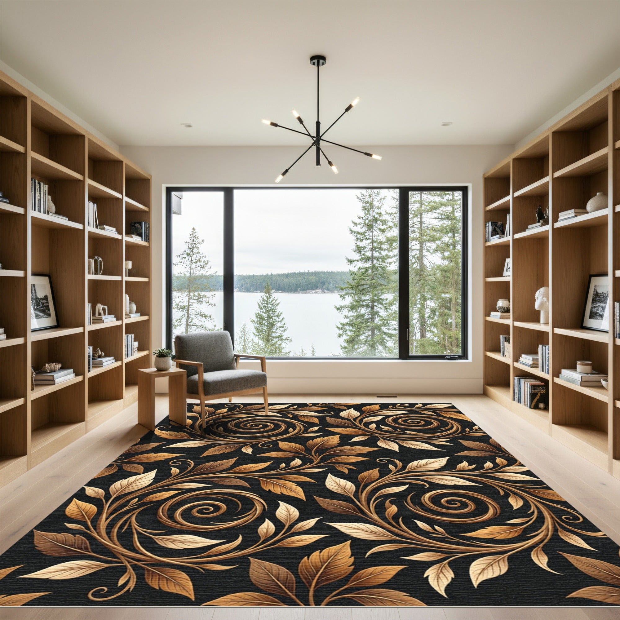Golden Serpentine Vine Swirl Rug