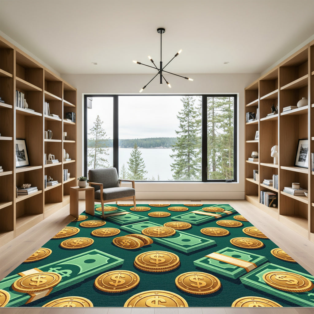 Golden Dollar Coin Wealth Currency Rug