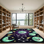 Whimsical Mint Moon Stars Constellation Rug