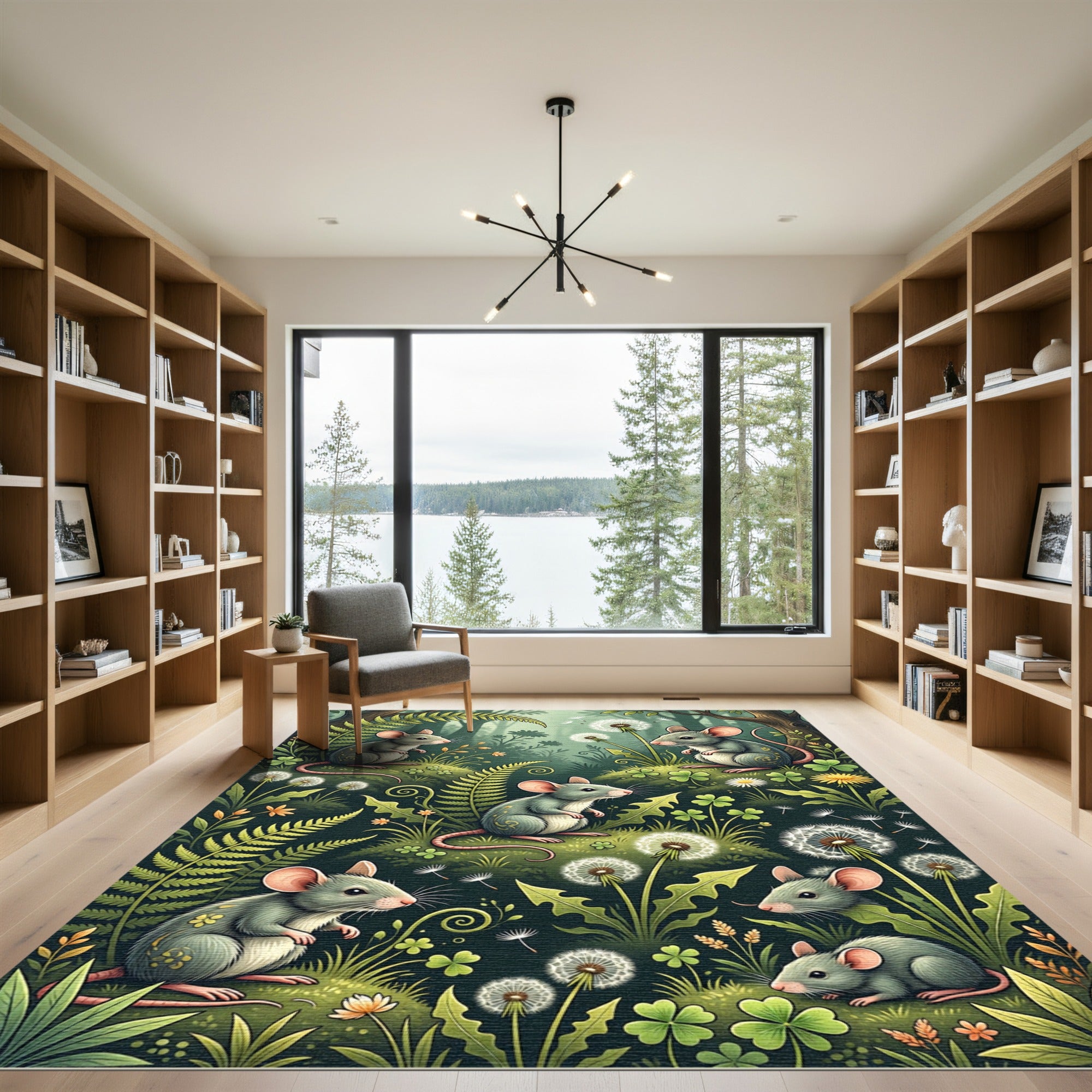 Whimsical Forest Mouse Dandelion Meadow Rug
